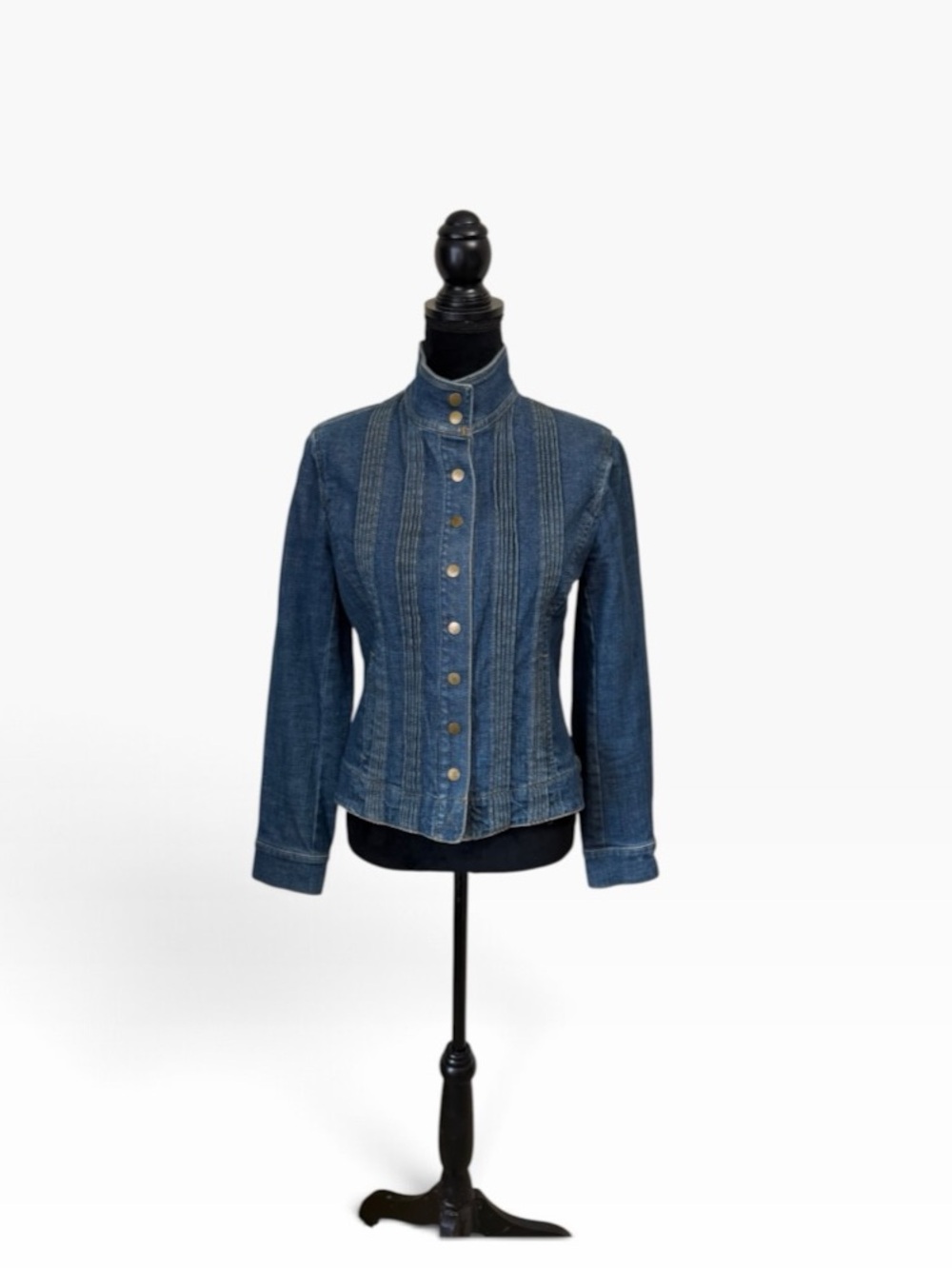 Jones New York Classic casual cotton snap front funnel neck denim jacket small
